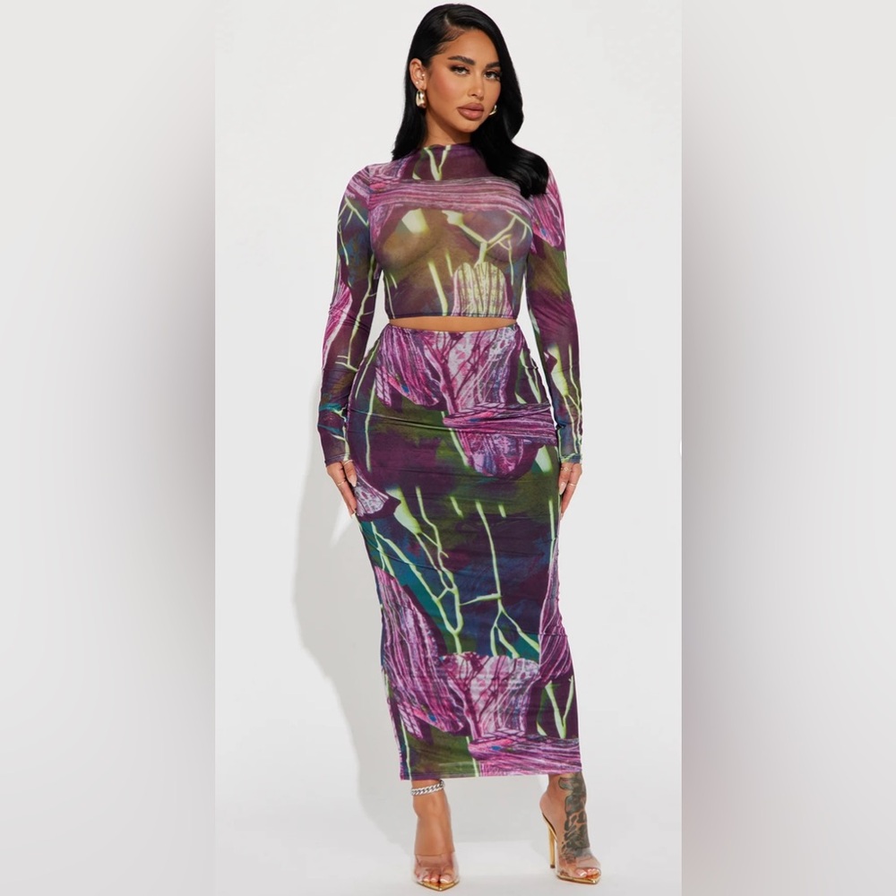 Fashion Nova Purple and Green Abstract Pencil Skirt